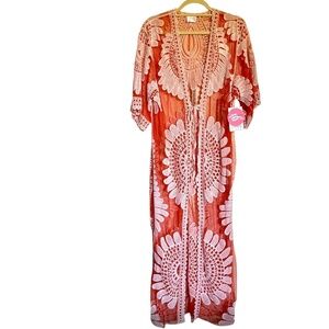 NWT Siren Lily Maternity Sheer Embroidered Kimono Duster Cover Up Size Large